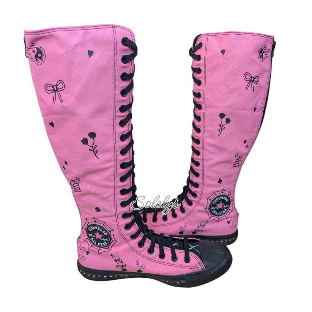 Converse Modern XXHI Black Pink Custom Elastic Laced Sneaker Boot Womens 9.5